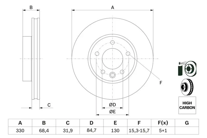 Handler.Part Brake disc Bosch 0986479250 5