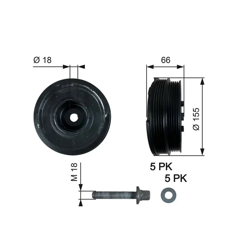 Handler.Part Belt pulley, crankshaft Gates TVD1037A 1