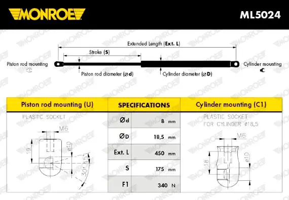 Handler.Part Gas spring, boot-/cargo area MONROE ML5024 8