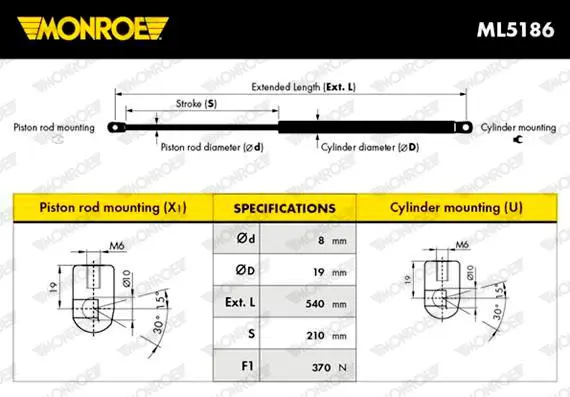 Handler.Part Gas spring, boot-/cargo area MONROE ML5186 8