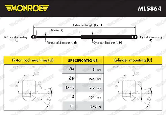 Handler.Part Gas spring, boot-/cargo area MONROE ML5864 8