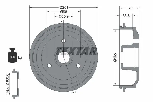 Handler.Part Brake drum TEXTAR 94014100 1