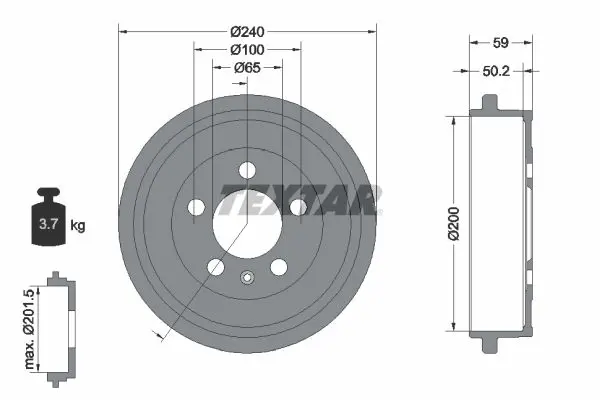 Handler.Part Brake drum TEXTAR 94023800 1