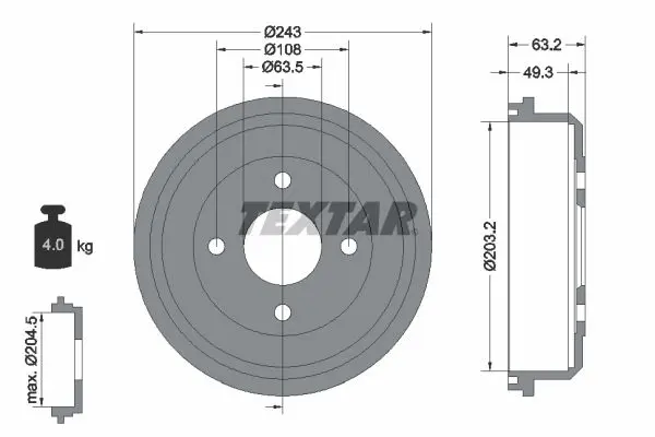 Handler.Part Brake drum TEXTAR 94015100 1