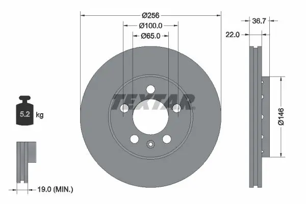 Handler.Part Brake disc TEXTAR 92082205 1