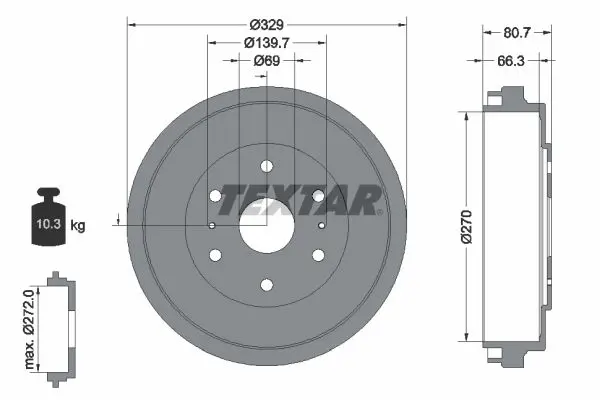 Handler.Part Brake drum TEXTAR 94034200 1