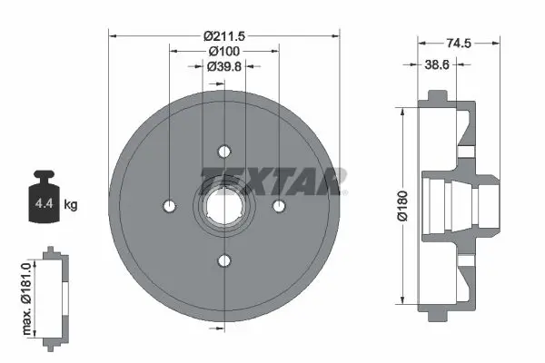 Handler.Part Brake drum TEXTAR 94006600 1