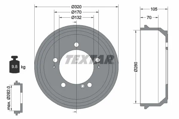 Handler.Part Brake drum TEXTAR 94027000 1