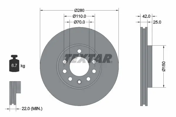 Handler.Part Brake disc TEXTAR 92091903 1