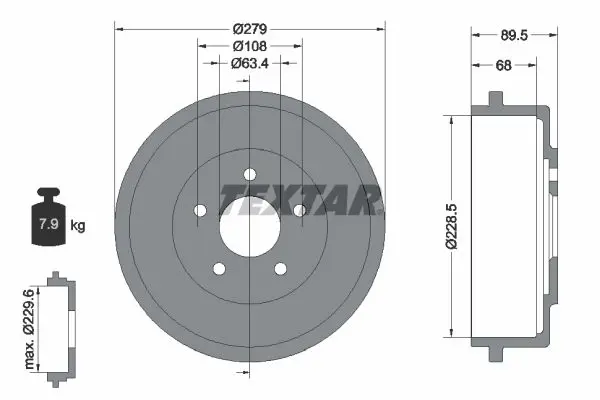 Handler.Part Brake drum TEXTAR 94024400 1