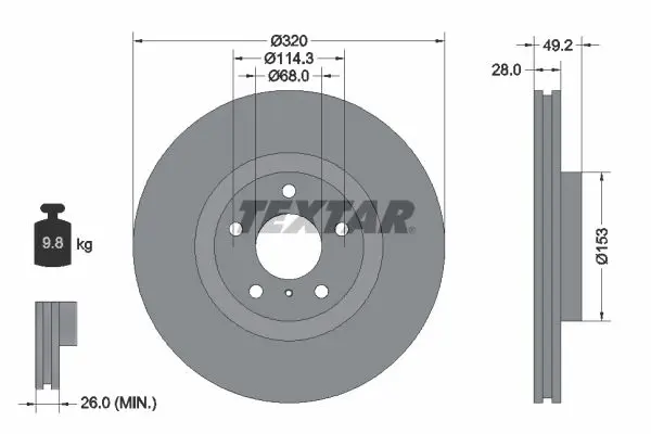 Handler.Part Brake disc TEXTAR 92162400 1