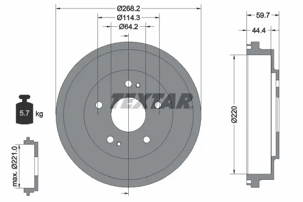 Handler.Part Brake drum TEXTAR 94023000 1