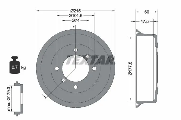 Handler.Part Brake drum TEXTAR 94017100 1