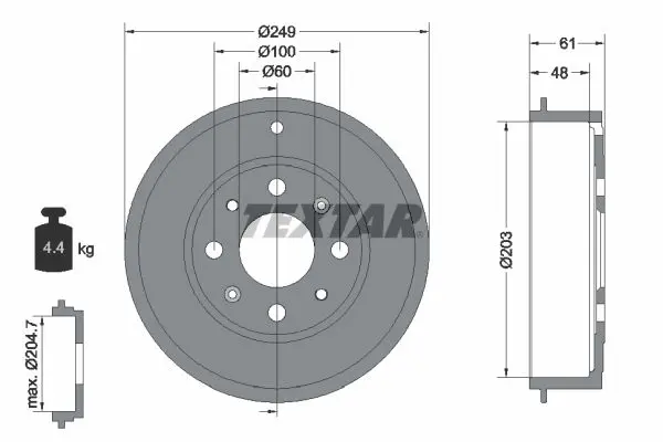 Handler.Part Brake drum TEXTAR 94027600 1