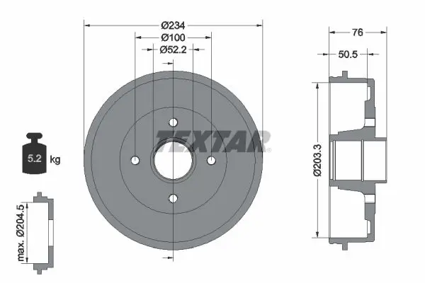 Handler.Part Brake drum TEXTAR 94019700 1