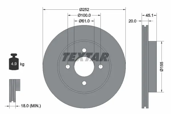 Handler.Part Brake disc TEXTAR 92148800 1