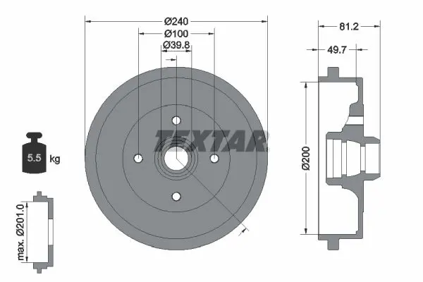 Handler.Part Brake drum TEXTAR 94006700 1