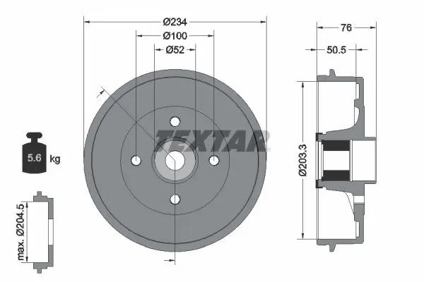 Handler.Part Brake drum TEXTAR 94042400 1