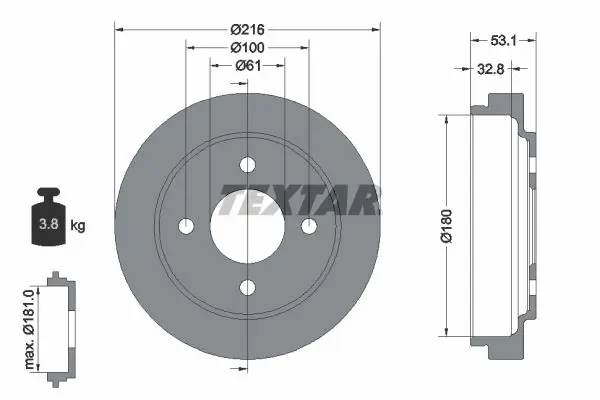 Handler.Part Brake drum TEXTAR 94024500 1