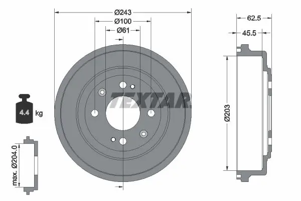 Handler.Part Brake drum TEXTAR 94017600 1