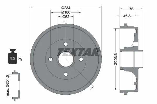 Handler.Part Brake drum TEXTAR 94033800 1