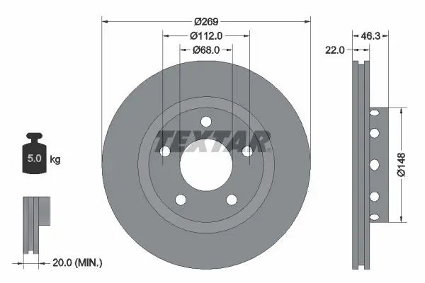 Handler.Part Brake disc TEXTAR 92098400 1