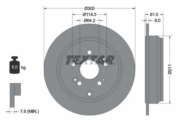 Handler.Part Brake disc TEXTAR 92162503 1