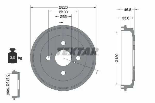 Handler.Part Brake drum TEXTAR 94036400 1