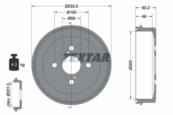 Handler.Part Brake drum TEXTAR 94025600 1