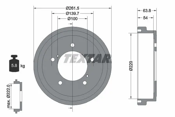 Handler.Part Brake drum TEXTAR 94037800 1