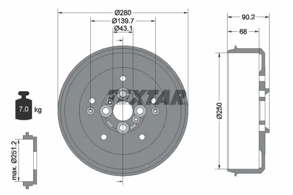 Handler.Part Brake drum TEXTAR 94030600 1