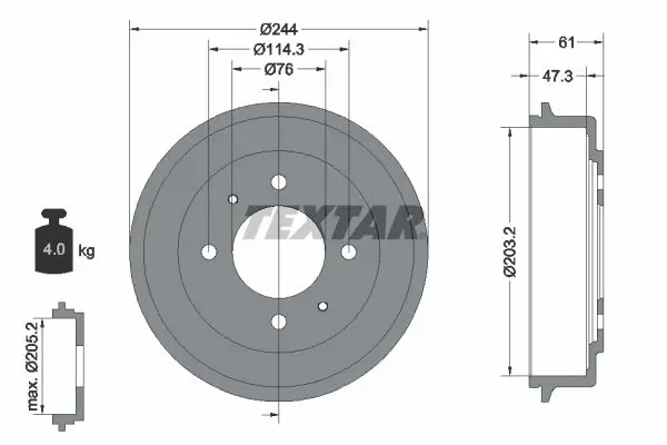 Handler.Part Brake drum TEXTAR 94034900 1