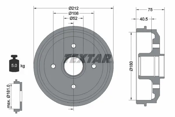 Handler.Part Brake drum TEXTAR 94016900 1