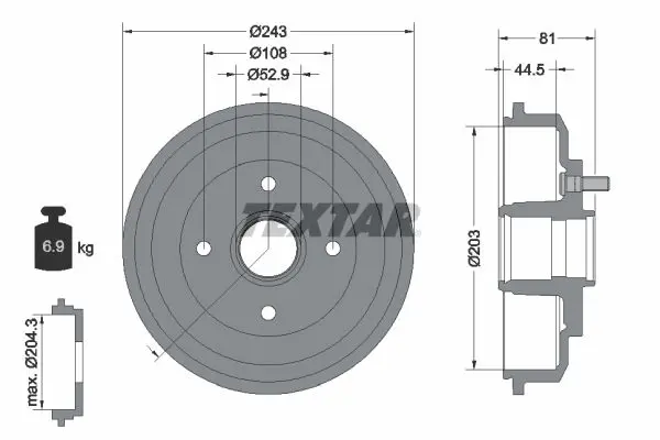 Handler.Part Brake drum TEXTAR 94026700 1