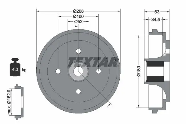 Handler.Part Brake drum TEXTAR 94032500 1