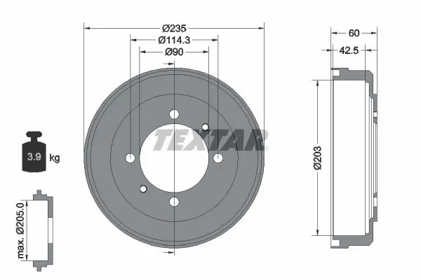 Handler.Part Brake drum TEXTAR 94033600 1