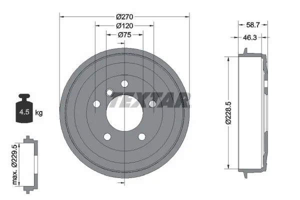 Handler.Part Brake drum TEXTAR 94012500 1