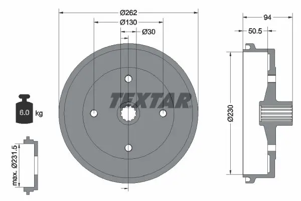 Handler.Part Brake drum TEXTAR 94004700 1