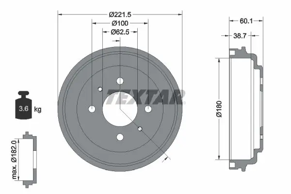 Handler.Part Brake drum TEXTAR 94037600 1