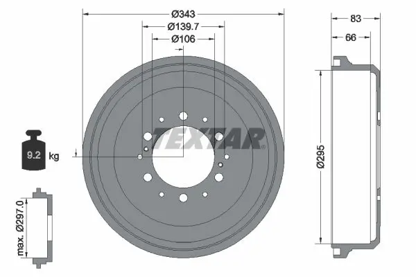 Handler.Part Brake drum TEXTAR 94021000 1