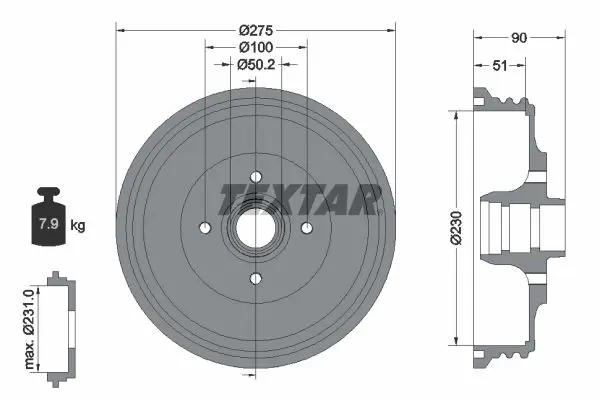 Handler.Part Brake drum TEXTAR 94018900 1