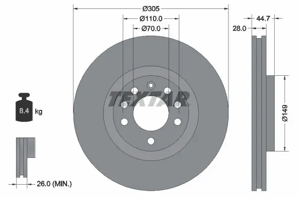 Handler.Part Brake disc TEXTAR 92155403 1