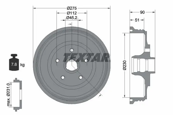 Handler.Part Brake drum TEXTAR 94012700 1