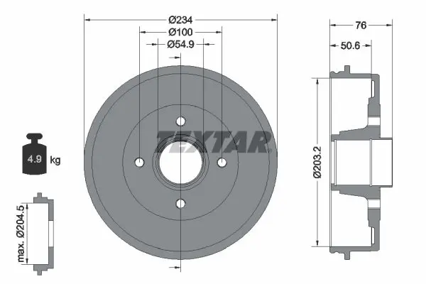 Handler.Part Brake drum TEXTAR 94027100 1