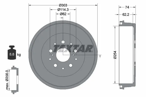 Handler.Part Brake drum TEXTAR 94038600 1