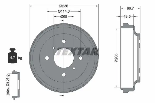 Handler.Part Brake drum TEXTAR 94026900 1