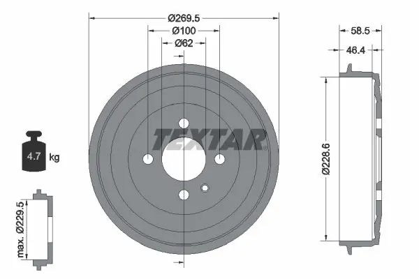 Handler.Part Brake drum TEXTAR 94009300 1