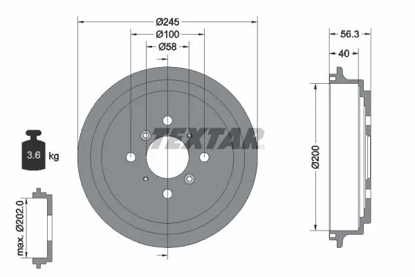 Handler.Part Brake drum TEXTAR 94026300 1