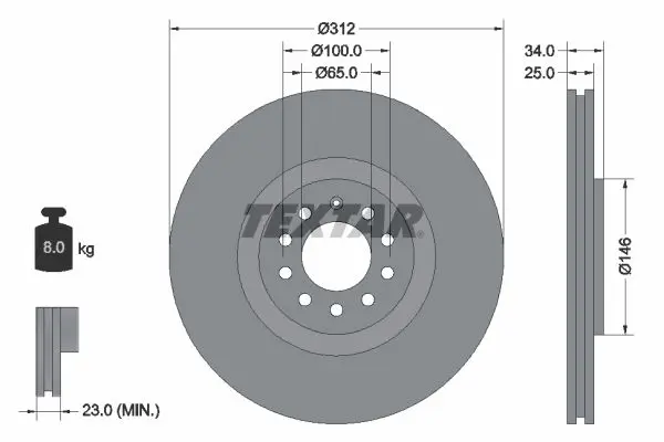 Handler.Part Brake disc TEXTAR 92098503 1