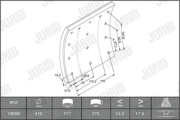 Handler.Part Brake lining kit, drum brake JURID 1909001070 1